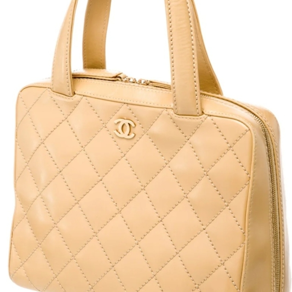 Chanel Beige Quilted Leather Tote Bag